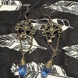 Elegant Blue and Gold Dangle Earrings